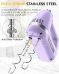 Z-DESDEMONA Electric Hand Mixer, Powerful 300W Hand Mixer Electric Handheld with 304 Beaters, Dough Hook,Hand Held Mixer with Turbo for Baking Cakes, Eggs, Cream Food(Purple)
