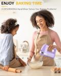 Z-DESDEMONA Electric Hand Mixer, Powerful 300W Hand Mixer Electric Handheld with 304 Beaters, Dough Hook,Hand Held Mixer with Turbo for Baking Cakes, Eggs, Cream Food(Purple)