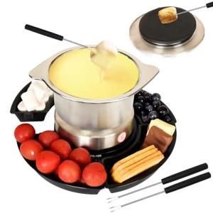 SANGLE SOPFFY 2 in 1 Fondue Pot & Electric S'mores Maker - Cheese and Chocolate Fondue Set with Temperature Control,Detachable Trays,Fondue Pot Electric Set w 4 Forks,Perfect for Parties,Family Gifts