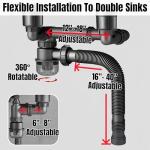 Expandable Flexible 1 1/2" or 1 1/4" Pipe Kit for Double Kitchen Sink with Anti-Odor Sealing, All-In-One Drain Kit for Double Bowl Sinks, Space Saving, Suitable for Kitchen, Bathroom, and Restroom