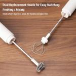 Rechargeable Milk Frother Hanheld, Dual Spring Whisk Electric Coffee Frother, Portable Hand Frother Wand Drink Mixer for Matcha Lattes Cappuccino, Kitchen Gifts, White