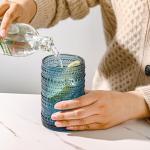 ZMOWIPDL Vintage Glassware Drinking Glasses Set of 6,15 oz Hobnail Glass Cups,Embossed Blue Water Tumbler,for Beer,Cocktail,Whiskey,Juice and Various Mixed Drinks- 1 Cleaning Brush