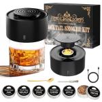 Electric Whiskey Smoker Kit – Old Fashioned Drink Smoker Kit with Heating Rod, Aluminum Alloy Body & 6 Wood Chips – USB Rechargeable, No Butane (Matt Black)