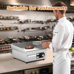 HTTSICHI 14’’ Commercial Electric Griddle - Electric Cast Iron Griddle w/Stainless Steel Material and Non-Stick, 110V Commercial Griddle w/ 1/2" Thick Iron Cooking Plate for Indoor and Restaurant