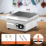 HTTSICHI 14’’ Commercial Electric Griddle - Electric Cast Iron Griddle w/Stainless Steel Material and Non-Stick, 110V Commercial Griddle w/ 1/2" Thick Iron Cooking Plate for Indoor and Restaurant