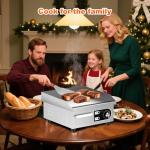 HTTSICHI 14’’ Commercial Electric Griddle - Electric Cast Iron Griddle w/Stainless Steel Material and Non-Stick, 110V Commercial Griddle w/ 1/2" Thick Iron Cooking Plate for Indoor and Restaurant