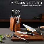 XCHIEF PRO 9 Pieces Knife Set with Block, Hand Forged High Carbon Steel Sharp Blade Cooking Knives Set with Holder for Kitchen, Block Chef Knife Set Professional, Best Gifts for Men Women