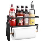 Magnetic Paper Towel Holder for Fridge, Magnetic Spice Rack for Refrigerator, 2-in-1 Foldable Shelf for Side of Refrigerator, Kitchen Countertop Organizers and Wall Mount Storage