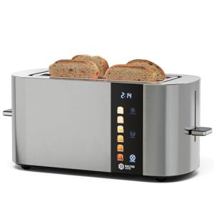 Balter TS-34 4-Slice Toaster, 1400W Stainless Steel with LCD Touch Panel, Built-in Warming Rack, Extra-Wide 1.5" Slots, Safe Cool-Touch Housing, BPA-Free, 6 Browning Levels, Removable Crumb Tray