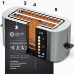 Balter TS-34 4-Slice Toaster, 1400W Stainless Steel with LCD Touch Panel, Built-in Warming Rack, Extra-Wide 1.5" Slots, Safe Cool-Touch Housing, BPA-Free, 6 Browning Levels, Removable Crumb Tray