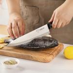 DQELFA 6 Piece Kitchen Knife Set, Stainless Steel Knife Set With Ergonomic Handle, Rustproof, Dishwasher Safe (Black, Fun Food Icons)