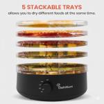 Food Dehydrator FD704M – 5 Tray Adjustable, BPA-Free – 4-Hour Quick Drying, Even Heat, Easy Temp Control – Fruit, Veggie, Meat Jerky Maker (Black)