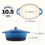 Oval Dutch Oven for Bread Baking, 4.5 Quart Non Stick Enameled Cast Iron Dutch Oven Pot with Lid, Oven Safe Oval Casserole with Lid up to 500°F for Baking, Braising, Stews, Roasting (Blue)