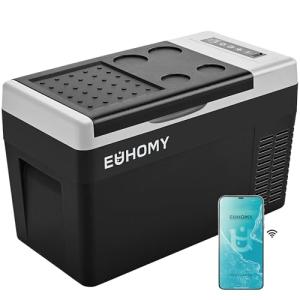 EUHOMY 12 Volt Refrigerator, 26QT(25L) Compressor Electric Cooler APP Control, Car Fridge -4℉~68℉, Portable Refrigerator 12/24V DC 110-240V AC, Portable Freezer for Camping, Travel, Boat