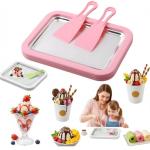 Instant Ice Cream Maker with 2 Scrapers, 2025 New Rolled Ice Cream Maker, Portable Stainless Steel Ice Cream Pan for Family Party, Easy Clean DIY Homemade Ice Cream Tray (Pink)