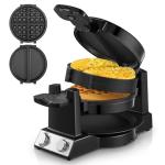 FOHERE 2-in-1 Waffle Maker & Omelette Maker, 1400W Double Belgian Waffle Iron 180° Flip, Adjustable Browning Control, Rotating & Nonstick Pans, Removable Drip Tray, Cool Touch Handle (Dark Black)