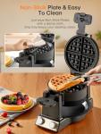 FOHERE 2-in-1 Waffle Maker & Omelette Maker, 1400W Double Belgian Waffle Iron 180° Flip, Adjustable Browning Control, Rotating & Nonstick Pans, Removable Drip Tray, Cool Touch Handle (Dark Black)