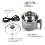 Elite Gourmet NOODLE EXPRESS™ Hot Pot, Prepare Ramen, Rice, Soups, Stews, Boil Water, Stainless-Steel Interior, Glass Lid, High/Low/Off Settings, Grey