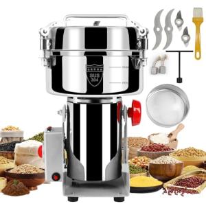 Grain Mill Grinder Electric Flour, 2000g Corn Fine Powder Rice Grinder Wheat Mill for Home Kitchen Commercial Stainless Steel Spice Food Pepper Coffee Beans (Swing Type)