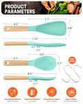 Cooking Spoon and Rice Scooper for Nonstick Cookwares, Great for Cooking and Serving Sturdy BPA-Free Matte Silicone, Wood Handle Spoon for Mixing, Scoop, and Scrape (GREEN)
