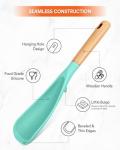 Cooking Spoon and Rice Scooper for Nonstick Cookwares, Great for Cooking and Serving Sturdy BPA-Free Matte Silicone, Wood Handle Spoon for Mixing, Scoop, and Scrape (GREEN)