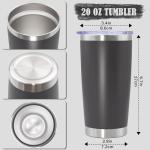 AEPDTD 20 oz Tumbler Coffee Travel Tumblers Bulk with Lid Stainless Steel Double Wall Vacuum Insulated Mug Powder Coated Cups fit Car Cupholder for Hot and Cold - Grey, 1Pack