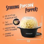 Nostalgia Non Stick Stirring Popcorn Maker for 8 Cups of Theatre Style Popcorn with Hot Oil - Dual-Use Lid & Serving Bowl - Quick Heat Technology & Cool Touch Handles - Ez Store - Black
