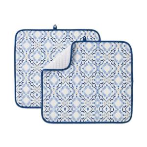 FRESHMINT Printed Dish Drying Mats for Kitchen Counter 2 Pack Absorbent Reversible Drying Mats Microfiber Kitchen Countertop Protector Dishes Drying Pad Extra Large 18"x16" Dish Mat