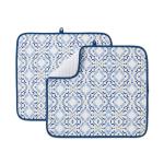 FRESHMINT Printed Dish Drying Mats for Kitchen Counter 2 Pack Absorbent Reversible Drying Mats Microfiber Kitchen Countertop Protector Dishes Drying Pad Extra Large 18"x16" Dish Mat