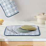 FRESHMINT Printed Dish Drying Mats for Kitchen Counter 2 Pack Absorbent Reversible Drying Mats Microfiber Kitchen Countertop Protector Dishes Drying Pad Extra Large 18"x16" Dish Mat