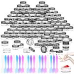 MotBach 100 Pcs 5g Empty Plastic Containers with Black Lids,Mini Makeup Sample Containers, Small Sample Pot Jars Round Cosmetic Jars with Mini Spatulas for Liquid Sample Powder Creams Lotions