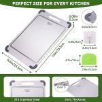 Stainless Steel Cutting Board, Double Sided Food Gradable Steel Cutting Boards for Kitchen with 2 Cleaning Scrapers, Metal Cutting Board with Grooves for Fruits (Large)