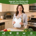 Stainless Steel Cutting Board, Double Sided Food Gradable Steel Cutting Boards for Kitchen with 2 Cleaning Scrapers, Metal Cutting Board with Grooves for Fruits (Large)