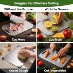 Stainless Steel Cutting Board, Double Sided Food Gradable Steel Cutting Boards for Kitchen with 2 Cleaning Scrapers, Metal Cutting Board with Grooves for Fruits (Large)