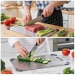 Stainless Steel Cutting Board, Double Sided Food Gradable Steel Cutting Boards for Kitchen with 2 Cleaning Scrapers, Metal Cutting Board with Grooves for Fruits (Large)