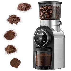 Electric Coffee Grinder, Burr Coffee Beans Grinder with 30 Grinding Settings, Burr Mill Grinder for Home Use, Touchscreen Adjustable 2-10 Cups or 40-Second Timer, Stainless Steel