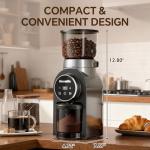 Electric Coffee Grinder, Burr Coffee Beans Grinder with 30 Grinding Settings, Burr Mill Grinder for Home Use, Touchscreen Adjustable 2-10 Cups or 40-Second Timer, Stainless Steel