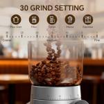 Electric Coffee Grinder, Burr Coffee Beans Grinder with 30 Grinding Settings, Burr Mill Grinder for Home Use, Touchscreen Adjustable 2-10 Cups or 40-Second Timer, Stainless Steel