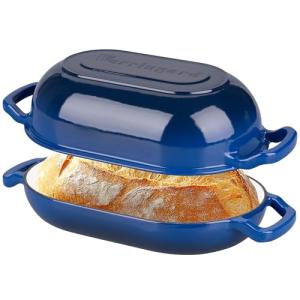 VORRINGARD Enameled Cast Iron Sourdough Bread Oven, Dutch Oven, Loaf Cast Iron Bread Pan for Homemade Bread Baking, Meatloaf Pan with Lid, 5QT, Blue