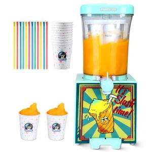 Party Ice Slushie Machine for Home with 10 Cups & Spoon Straws, Turn Any Sugary Drinks into Slushie, Countertop Slushie Maker Frozen Drink Machine for Kitchen, Aqua
