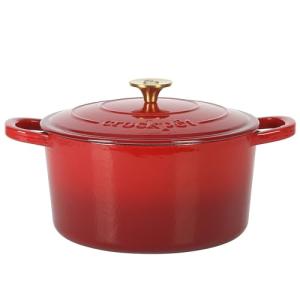 Crock Pot Artisan 6-Quart Round European Enameled Cast Iron Dutch Oven Pot With Lid -Gradient Red