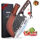 Huusk Upgraded Serbian Chef Knife-Japanese Meat Cleaver Knife for Meat Cutting Forged Butcher Knives with Sheath Full Tang Kitchen Chopping Knives for Home, Outdoor Camping, Christmas Gifts for Men