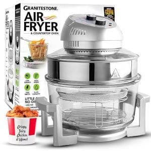 Big Boss 16Qt Large Glass Air Fryer Non Toxic – Family Sized Large Halogen Oven Cooker with 3 Cooking Sections, Stainless Steel Racks, French Fries, Chicken, No Preheat, Self Cleaning, Dishwasher Safe