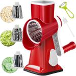 YOUCZON Rotary Cheese Grater Multi-Purpose Stainless Steel Cheese Shredder - Cheese Grater With Handle Effortless Grating of Carrots, Potatoes, Vegetables, and Fruits (Red)