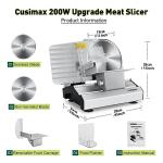 CUSIMAX Electric Meat Slicer for Home,Two 7.5''Stainless Steel Blades,1-20mm Adjustable Thickness,Easy to Cut Various Foods,Removable Food Carriage for Easy Cleaning