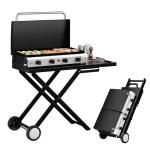 ROVSUN 4 Burner Foldable Propane Griddle with Wheels, Enameled Tray & Lid, 40000 BTU Portable Rolling Flat Top Gas Grill with Electronic Ignition & Regulator for Outdoor Cooking Camping BBQ Tailgating