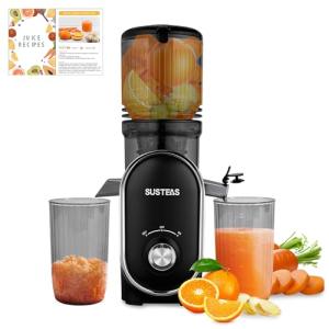SUSTEAS Cold Press Juicer, 300W, 5.3" Large Feed Chute, 1.5L Capacity, Automatic Feeding, High Yield, Easy to Clean, Ideal for Whole Fruits & Vegetables, Black