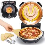 NutriChef Electric Pizza Oven | 1200W Countertop Pizza Maker with Temperature Control & Thermometer | Viewing Window for Precise Cooking | Heats up to 800˚F | Easy to Clean Non-Stick Coating (Black)
