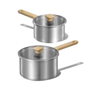CAROTE 1.5Qt & 2.5Qt Stainless Steel Sauce Pan Set with Lid, 3-ply Base, Non-Toxic PTFE & PFOA Free Saucepan, Induction Cookware Set, Small Kitchen Pots, Stay-Cool Handles