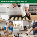 AlgoELF 3in1 Manual Spritz Cookie Press Gun Set, Churrera Churro Maker Machine, Large 2-Cup Capacity, 1 Piping Bag and Tip, 10 Churro and Cookie Discs, 8 Icing Nozzles, 2 Cleaning Brushes